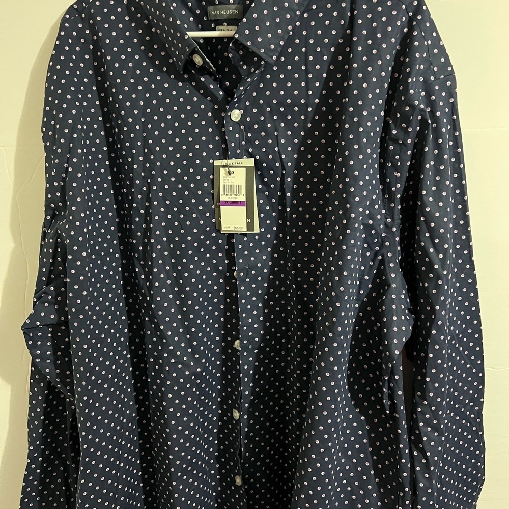 Van Heusen Polka Dot Dress Shirt Classic Cotton